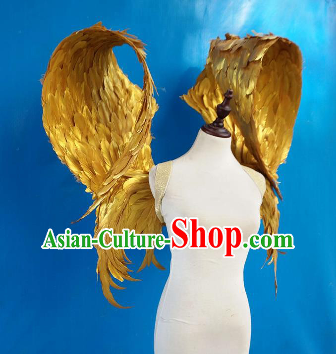 Top Miami Angel Props Opening Dance Golden Feather Wings Brazilian Parade Catwalks Accessories Halloween Cosplay Back Decorations