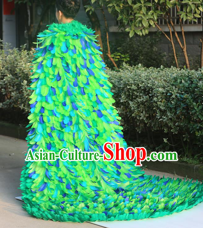 Custom Halloween Stage Show Clothing Cosplay Angel Green Feathers Cloak Catwalks Fashion Performance Mantle