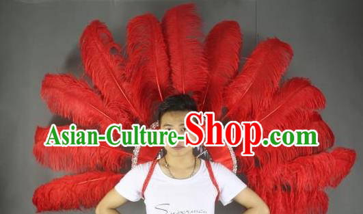 Top Halloween Cosplay Deluxe Back Decorations Miami Angel Catwalks Props Stage Show Red Ostrich Feather Wings Brazilian Parade Accessories