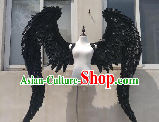 Top Miami Catwalks Angel Props Stage Show Black Feather Giant Wings Brazilian Parade Back Accessories Cosplay Devil Decorations