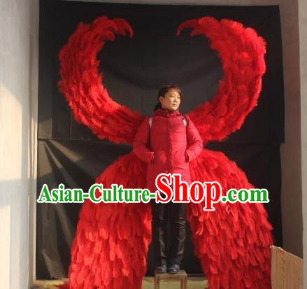 Top Miami Catwalks Angel Props Stage Show Red Feather Wings Opening Dance Back Accessories Brazil Parade Decorations