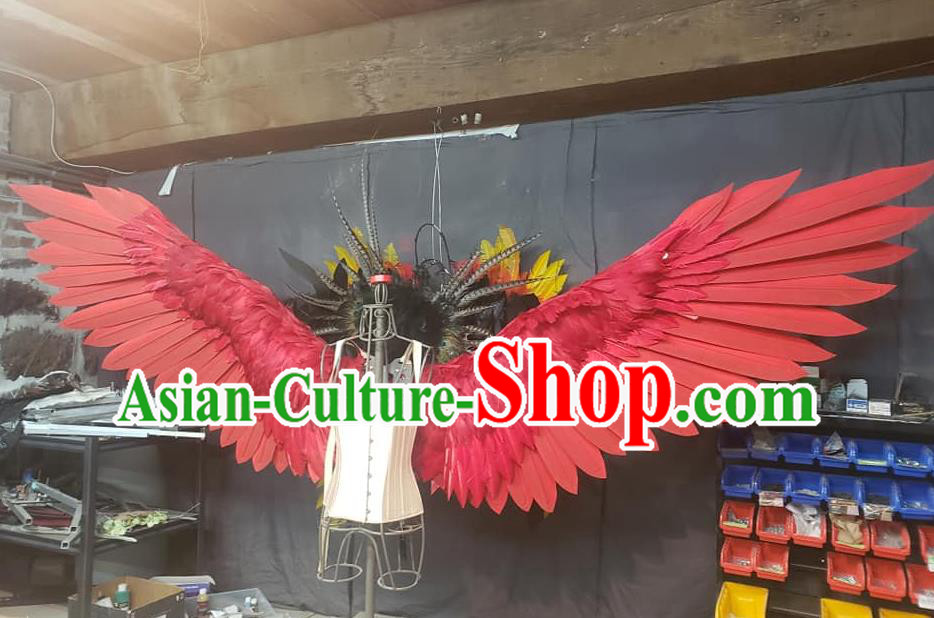 Top Catwalks Deluxe Red Feather Props Stage Show Electric Wings Cosplay Angel Accessories Brazil Parade Back Decorations
