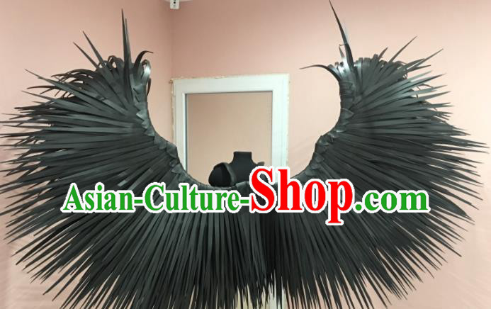 Top Cosplay Angel Accessories Brazil Parade Back Decorations Catwalks Deluxe Black Feather Props Stage Show Giant Wings