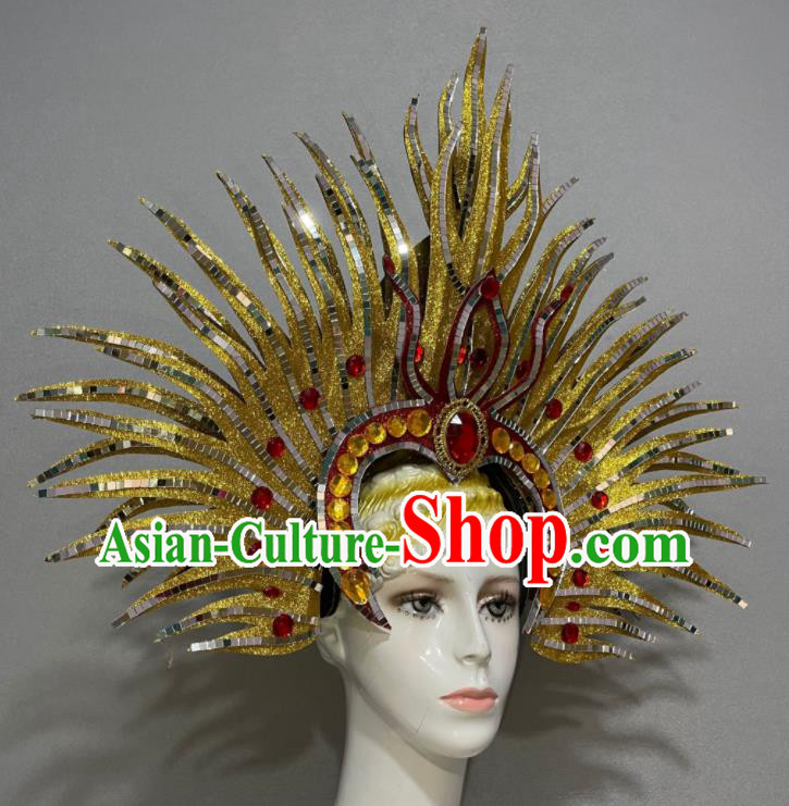 Custom Samba Dance Hair Accessories Opening Dance Golden Hair Crown Halloween Performance Headdress Brazil Parade Giant Hat