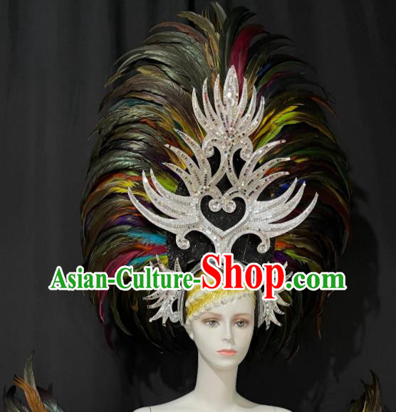 Custom Halloween Performance Headdress Brazil Parade Giant Hat Samba Dance Hair Accessories Opening Dance Deluxe Feather Hair Crown
