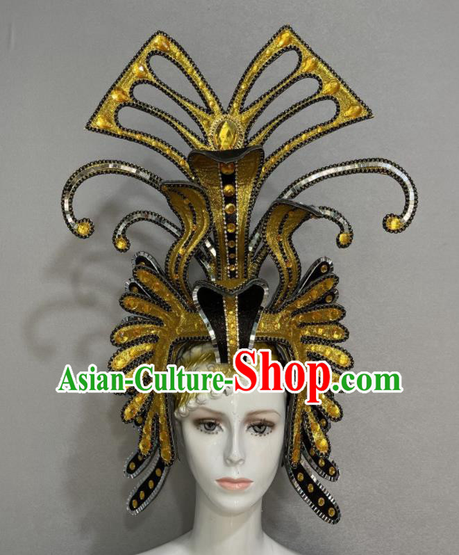 Custom Opening Dance Golden Hair Crown Halloween Cosplay Warrior Headdress Brazil Parade Giant Hat Samba Dance Hair Accessories