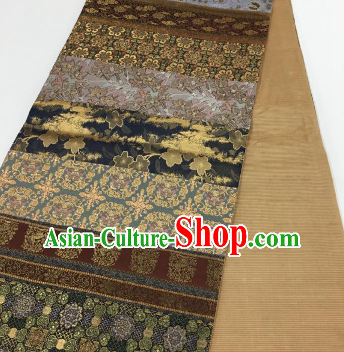 Traditional Japanese Handmade Nishijin Tapestry Waistband Yukata Robe Navy Brocade Girdle Accessories Kimono Sakura Pattern Belt