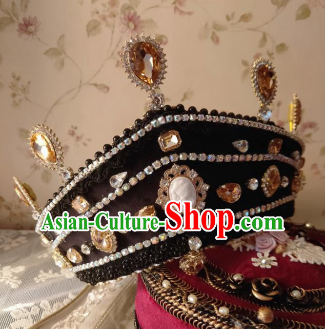 Custom European Retro Black Royal Crown Baroque Princess Crystal Tiara Headdress Wedding Infanta Hair Accessories