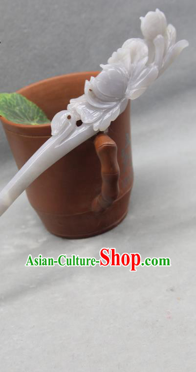 China Ancient Princess Hair Stick Handmade Cheongsam Hair Accessories Traditional Jade Carving Peony Hairpin