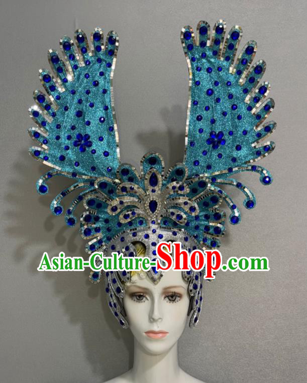 Custom Halloween Opening Dance Headdress Brazil Parade Blue Hat Samba Dance Hair Accessories Catwalks Giant Hair Crown