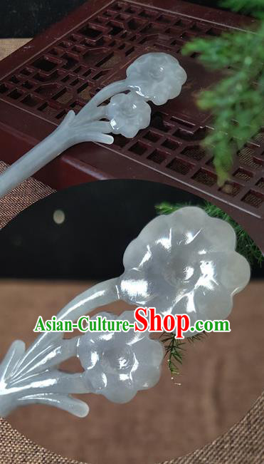 China Cheongsam Headpiece Ancient Palace Lady Hair Stick Handmade Jade Carving Hairpin Traditional Hair Accessories