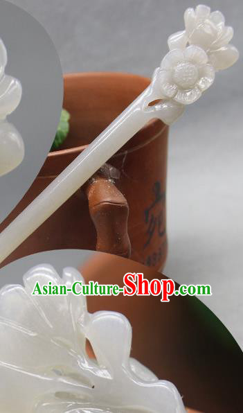 China Handmade Jade Carving Plum Blossom Hairpin Traditional Hair Accessories Cheongsam Headpiece Ancient Palace Lady Hair Stick