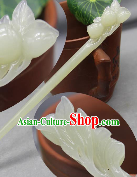 China Ancient Swordswoman Hair Stick Handmade Jade Carving Peach Hairpin Traditional Hair Accessories Cheongsam Headpiece