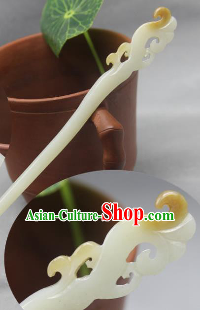 China Ancient Princess Hair Stick Classical Headpiece Handmade Jade Carving Cloud Hairpin Traditional Hair Accessories