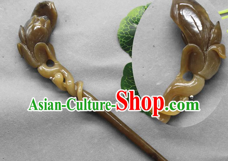China Traditional Cheongsam Hair Accessories Ancient Princess Hair Stick Classical Jade Headpiece Handmade Carving Mangnolia Hairpin