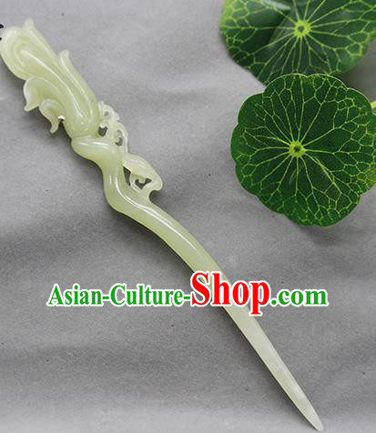 China Handmade Carving Mangnolia Hairpin Traditional Cheongsam Hair Accessories Ancient Princess Hair Stick Classical Jade Headpiece