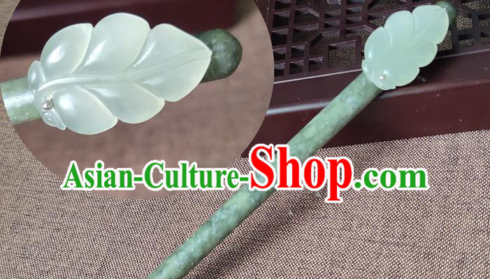 China Classical Cheongsam Headpiece Handmade Jade Leaf Hairpin Traditional Hanfu Hair Accessories Ancient Princess Hair Stick
