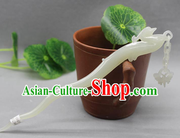 China Ancient Empress Tassel Hair Stick Classical Hanfu Headpiece Handmade Jade Carving Phoenix Hairpin Traditional Hair Accessories
