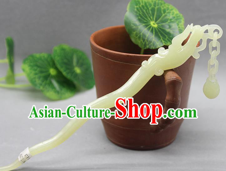 China Traditional Hair Accessories Ancient Empress Tassel Hair Stick Classical Hanfu Headpiece Handmade Jade Carving Phoenix Hairpin