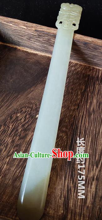 China Qing Dynasty Imperial Consort Hair Stick Ancient Court Woman Headwear Handmade Jade Carving Hairpin Traditional Hair Accessories