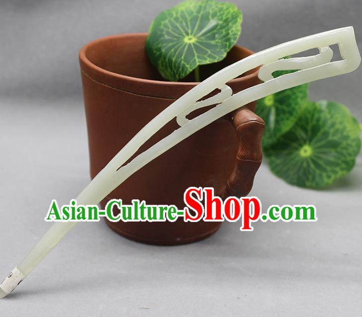 China Han Dynasty Hair Stick Ancient Empress Headwear Handmade Jade Carving Hairpin Traditional Hanfu Hair Accessories