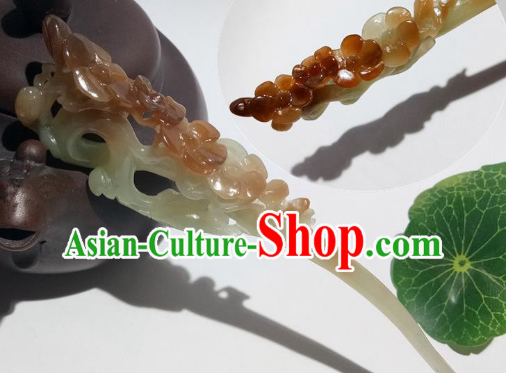 China Han Dynasty Court Lady Headpiece Handmade Jade Carving Plum Hairpin Traditional Hanfu Hair Accessories Ancient Princess Hair Stick