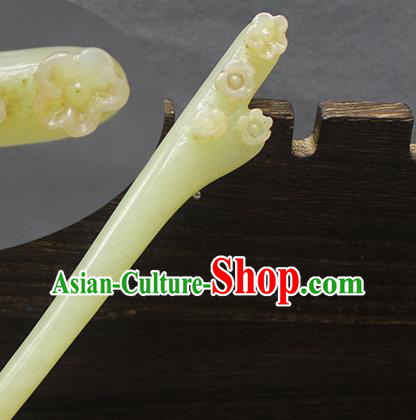 China Traditional Cheongsam Hair Accessories Women Hair Stick Classical Headpiece Handmade Jade Carving Plum Hairpin