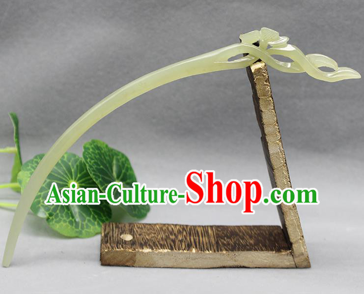 China Ancient Empress Headwear Handmade Jade Orchids Hairpin Traditional Hanfu Hair Accessories Qin Dynasty Hair Stick