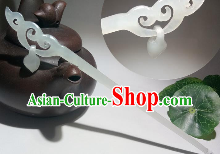 China Traditional Cheongsam Hair Accessories Women Hair Stick Classical Hetian Jade Headpiece Handmade Carving Cloud Hairpin