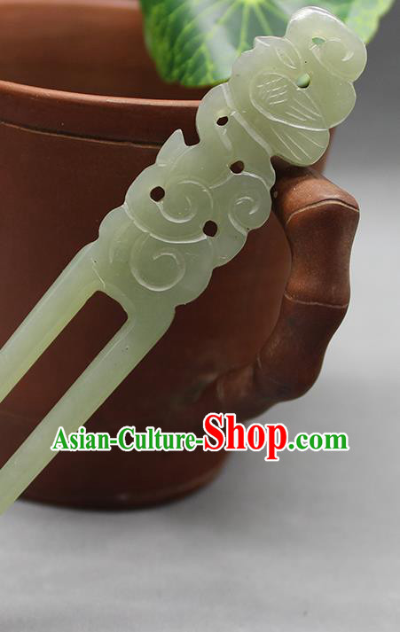 China Handmade Jade Carving Hairpin Traditional Hanfu Hair Accessories Ancient Empress Hair Stick Han Dynasty Court Headpiece