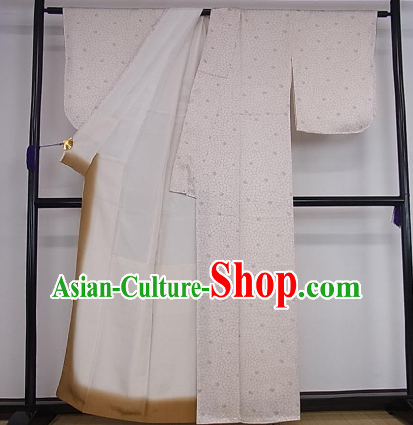 Japanese Traditional Festival Clothing Classical Sunflowers Pattern Tsukesage Kimono Female Beige Yukata Dress