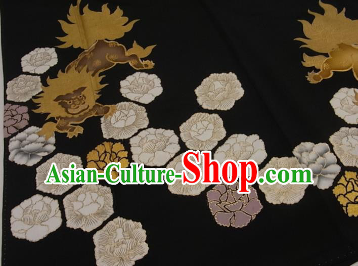 Japan Classical Lion Pattern Black Yukata Robe Male Garment Costume Traditional Tsukesage Kimono Clothing