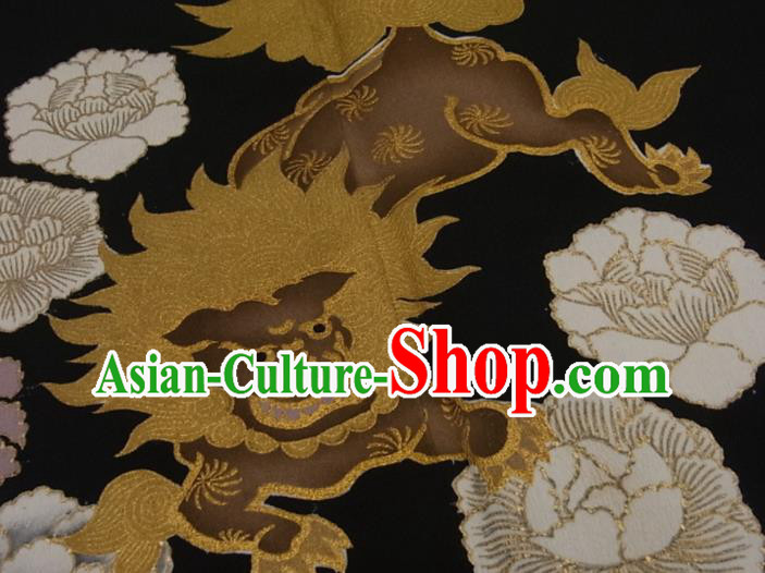 Japan Classical Lion Pattern Black Yukata Robe Male Garment Costume Traditional Tsukesage Kimono Clothing