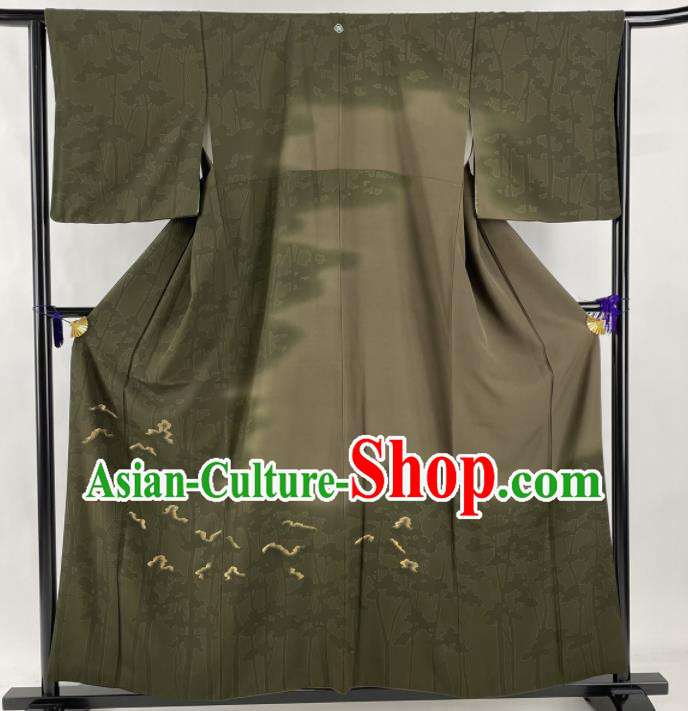 Japan Traditional Tsukesage Kimono Clothing Classical Pattern Grey Yukata Robe Male Garment Costume