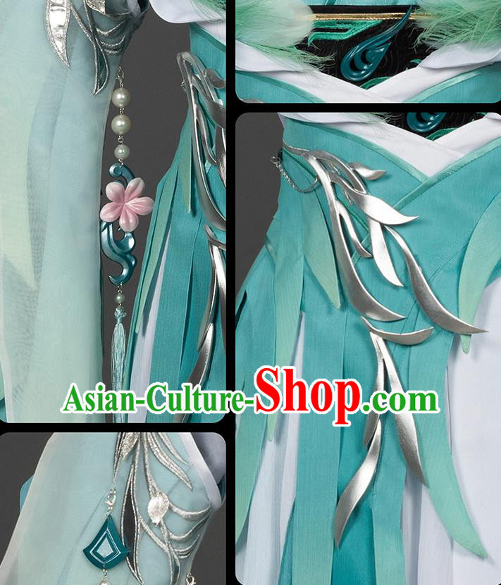 Chinese Ancient Swordswoman Costumes Traditional Cosplay Female Knight Green Hanfu Dress