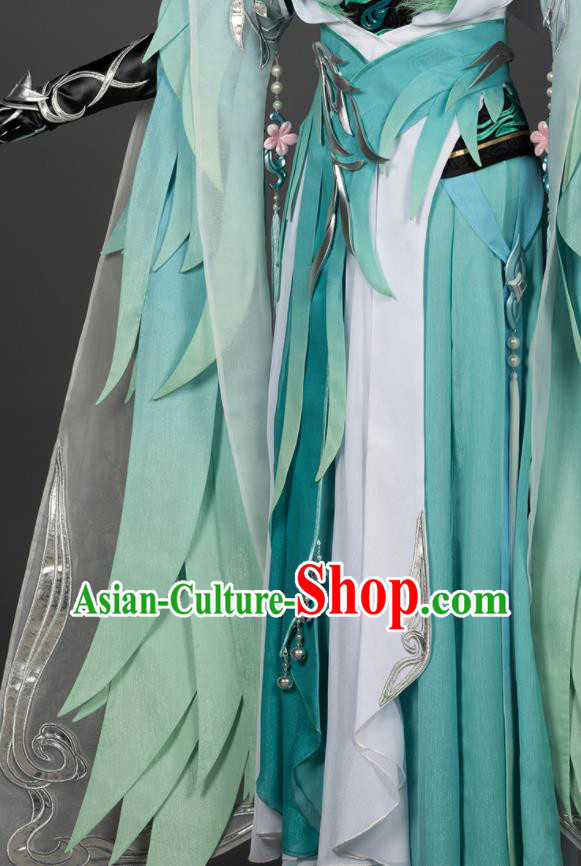 Chinese Ancient Swordswoman Costumes Traditional Cosplay Female Knight Green Hanfu Dress