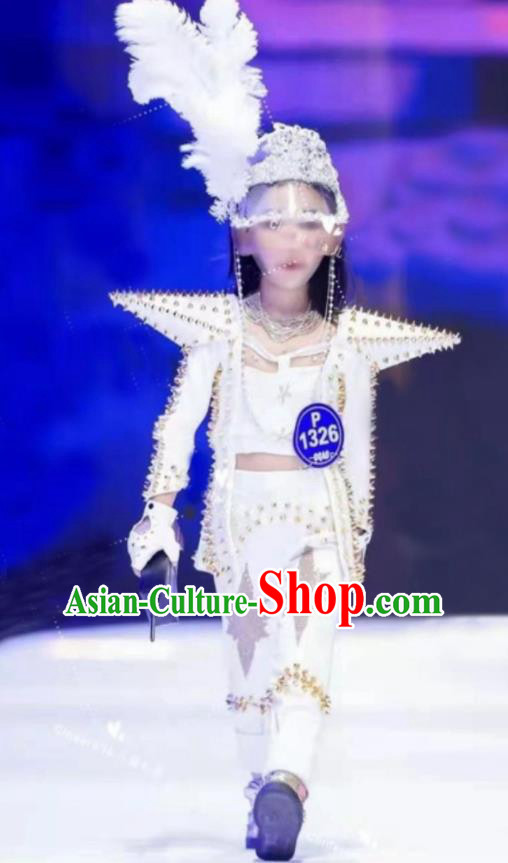 Custom Girl Catwalks Garment Costumes Stage Show White Rivet Suits Modern Dance Fashion Jazz Dance Clothing