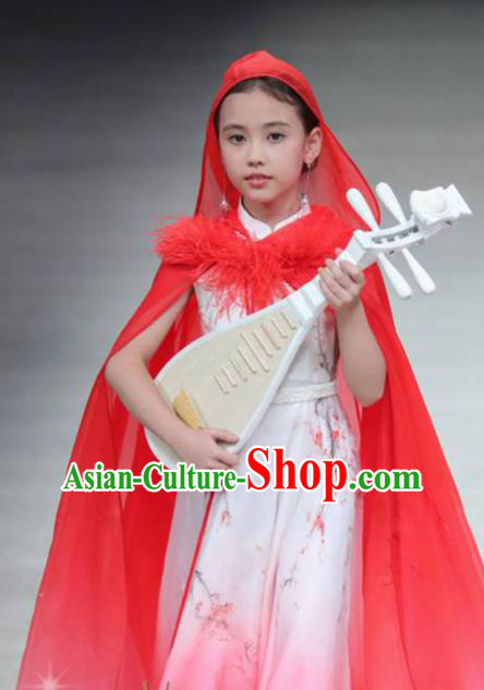 Chinese Children Modern Cheongsam Stage Performance Fashion Girl Catwalk Show Clothing Zither Recital Garment Costume