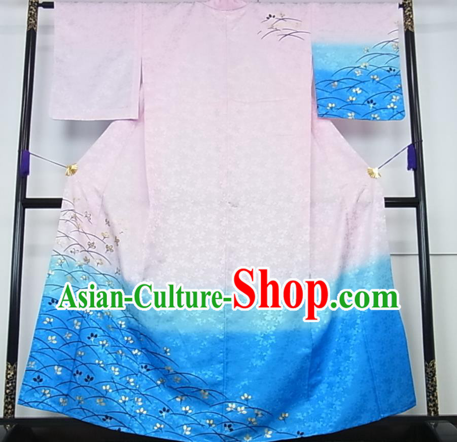 Japanese Classical Flowers Pattern Iromuji Kimono Costume Young Lady Yukata Dress Traditional Summer Festival Clothing