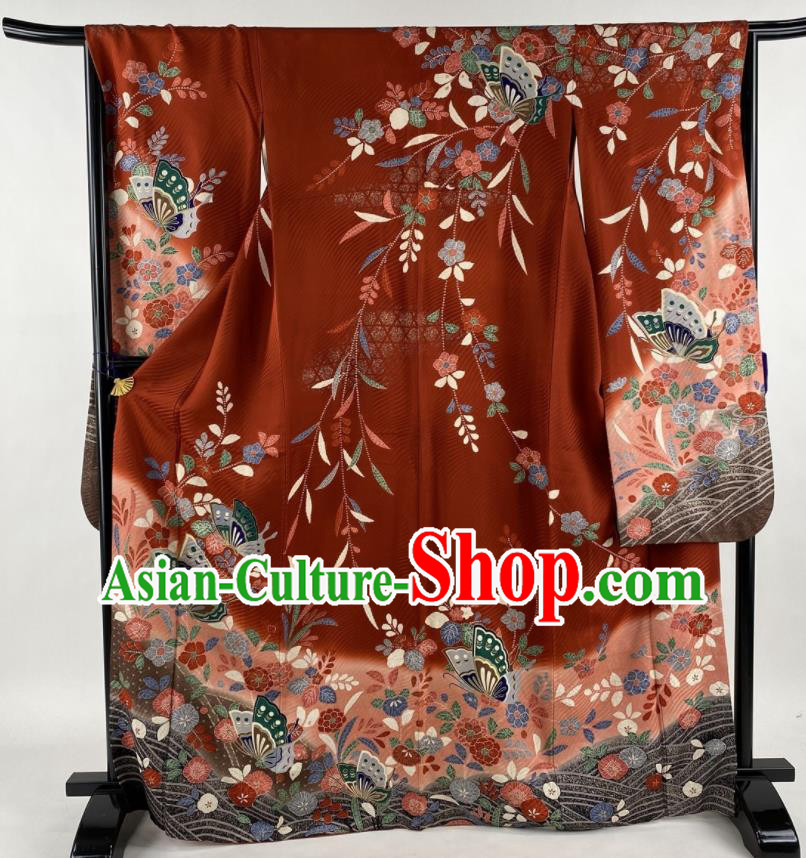 Japanese Traditional Summer Festival Clothing Classical Sakura Butterfly Pattern Furisode Kimono Costume Wedding Bride Yukata Dress