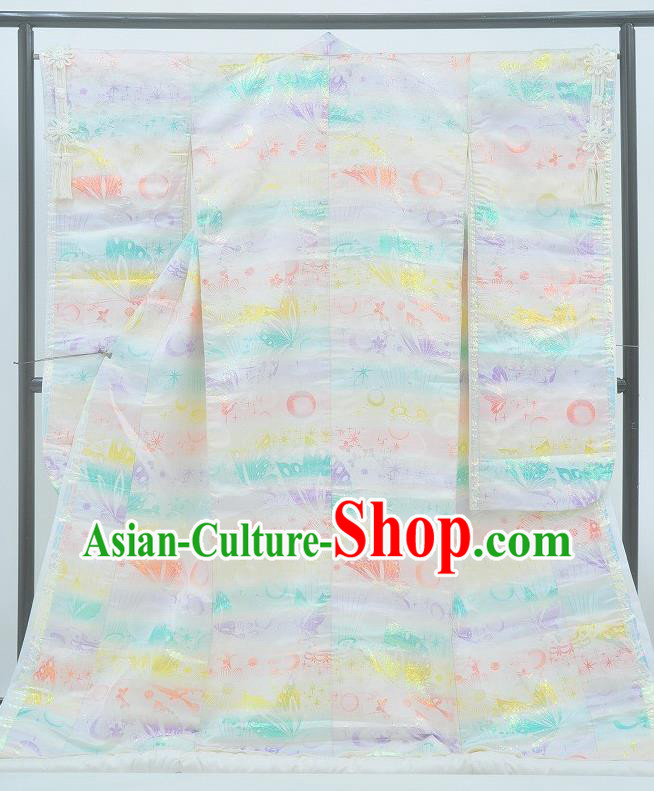 Japanese Traditional Wedding Bride Clothing Classical Butterfly Pattern Uchikake Kimono Costume Young Woman White Silk Yukata Dress