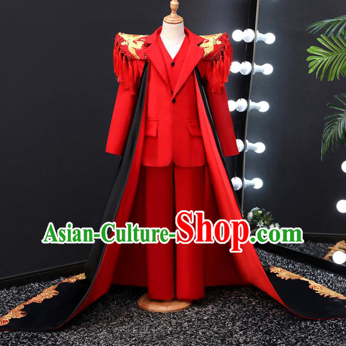 Top Boys Stage Show Red Suits Baby Compere Garment Costumes Children Performance Western Clothing Catwalks Fashion