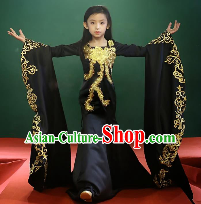 Custom Girl Catwalks Garment Costumes Stage Show Black Fishtail Full Dress Modern Dance Fashion Baroque Queen Clothing
