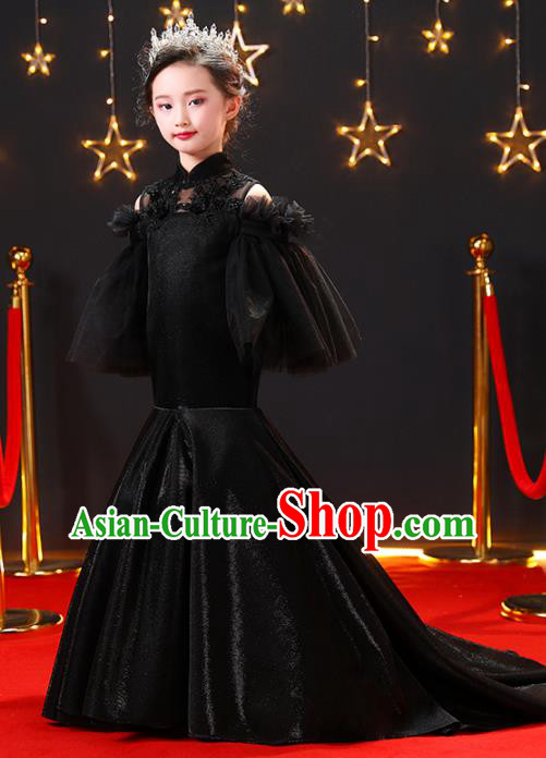 Custom Modern Dance Clothing Girl Catwalks Garment Costume Stage Show Black Fishtail Full Dress Children Princess Fashion
