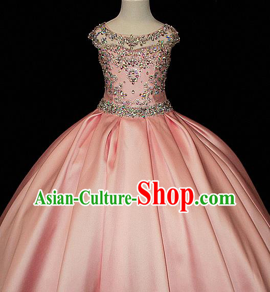 Custom Fairy Princess Fashion Piano Recital Clothing Girl Catwalks Garment Costume Stage Show Pink Satin Full Dress