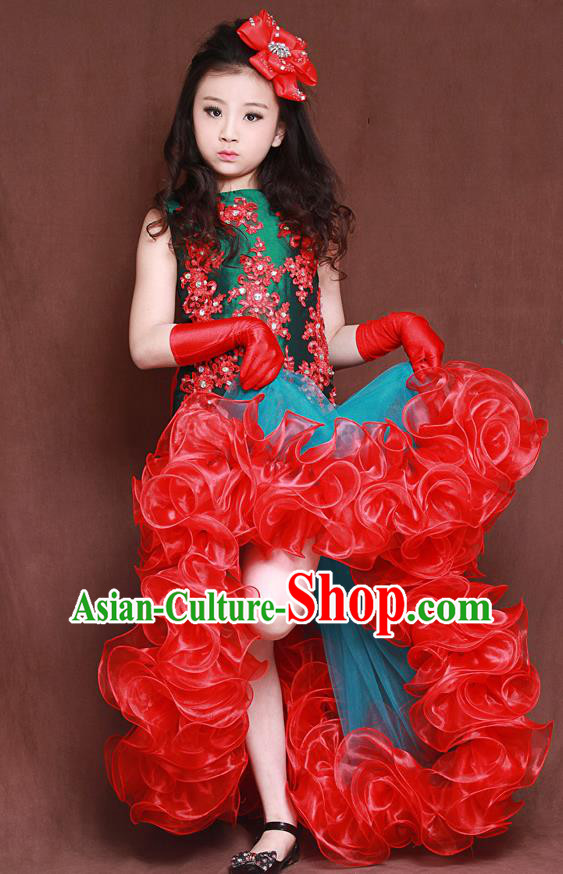 Custom Flowers Fairy Fashion Piano Recital Clothing Children Catwalks Garment Costume Christmas Performance Fishtail Full Dress