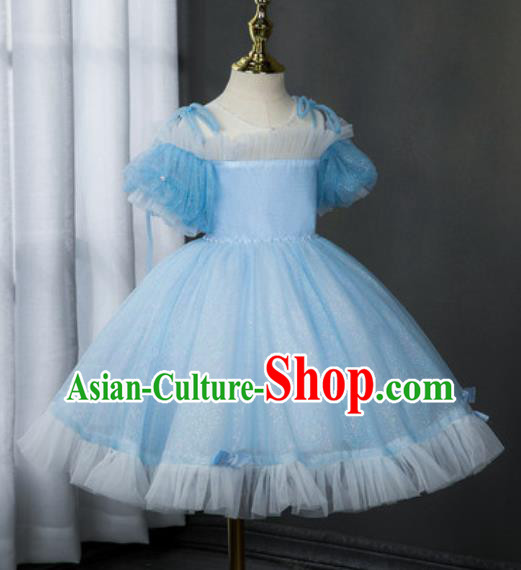 Custom Children Catwalks Garment Costume Christmas Performance Blue Full Dress Girl Princess Fashion Modern Dance Clothing