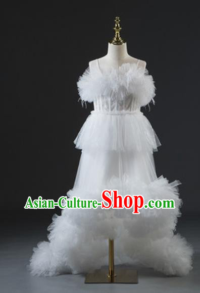 Custom Girl Piano Recital Fashion Modern Dance Clothing Children Catwalks Garment Costume Baroque Princess White Veil Full Dress