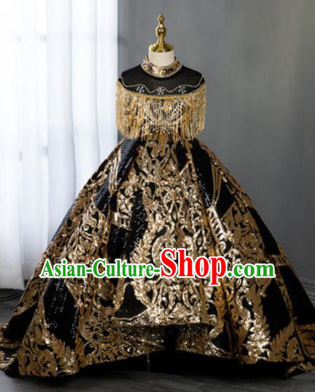 Custom Piano Recital Black Full Dress Baroque Princess Fashion Modern Dance Clothing Children Catwalks Garment Costume