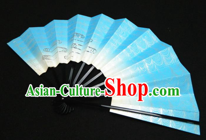 Japan Geisha Performance Accordion Classical Dance Folding Fan Traditional Court Blue Fan Handmade Craft Fans